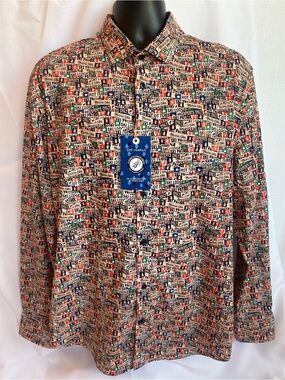 NWT A Fish Named Fred L Men Slopesboard Sand Ski Patrol Button Up Flip Cuffs
